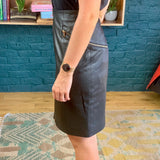 Black Leather Knee-Length Zipper Skirt