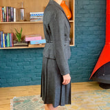 Black Check Knee-Length Pleated Skirt Suit