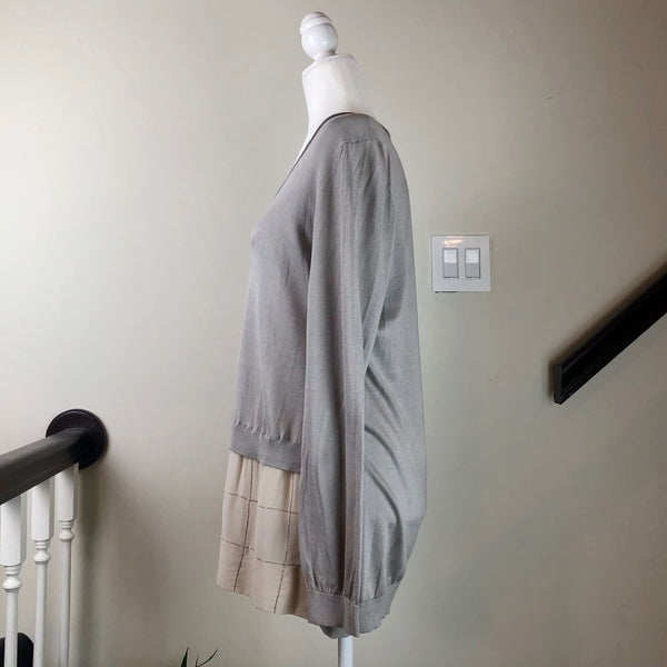 Heather Gray and Cream Layered Knit Long Sleeve Tunic