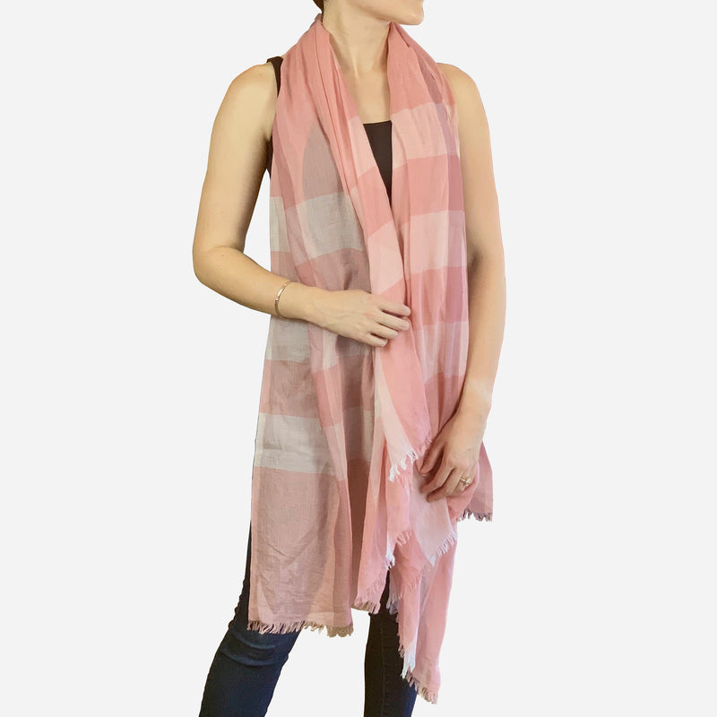 Pink Mega Check Cashmere and Silk Scarf