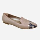 Taupe Leather Semi-pointed Toe Loafers Flats