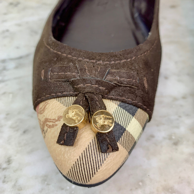 Brown Suede and Check Ballet Flats