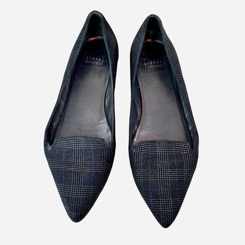Gray and Black Plaid Pointed-Toe Flats