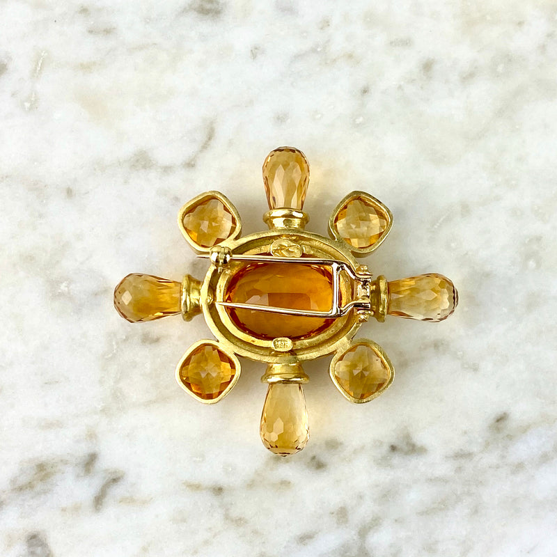 18K Yellow Gold and Citrine Brooch