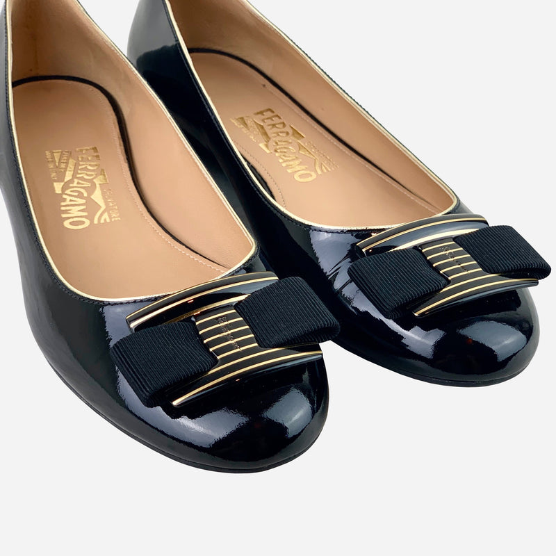 Black Patent Leather Ninna Striped Ballet Flats