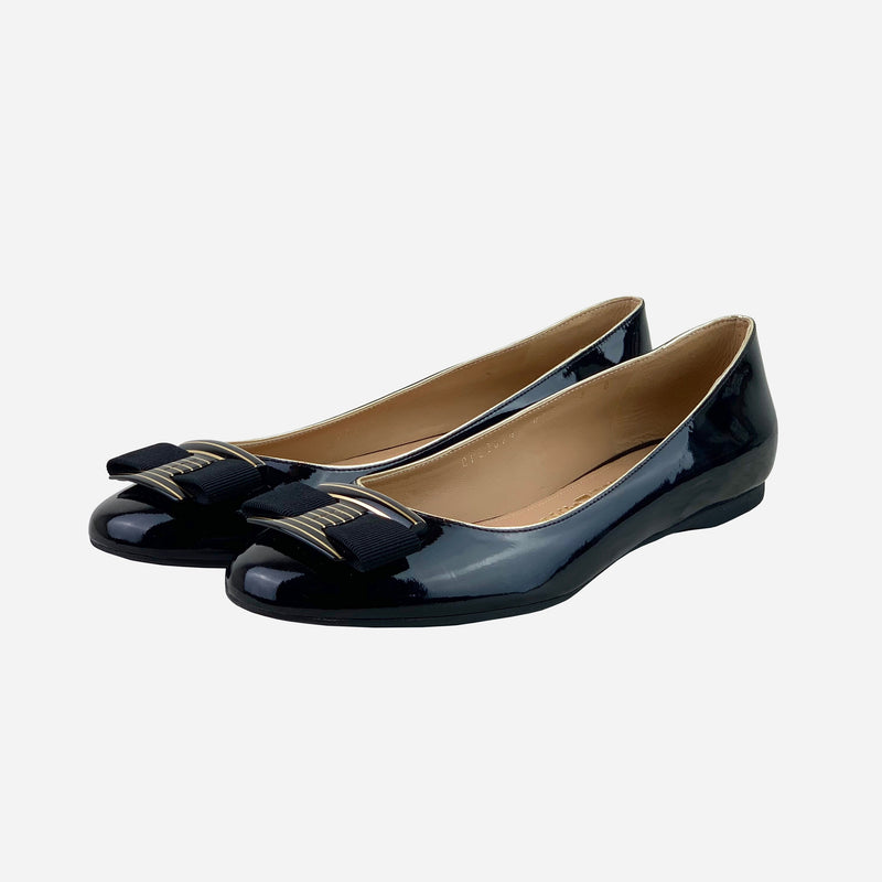 Black Patent Leather Ninna Striped Ballet Flats