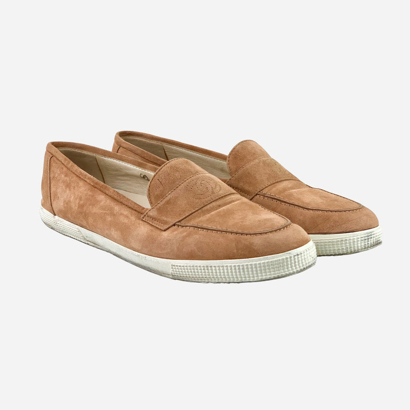 Light-Brown Suede Round-Toe Loafers