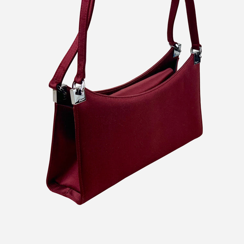 Burgundy Satin Evening Shoulder Bag