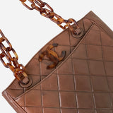 Chocolate Quilted Lambskin Tortoise Chain Tote