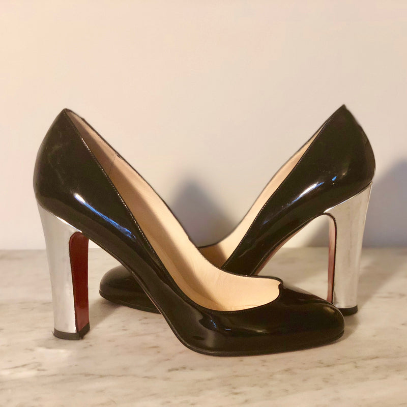 Black Patent Leather Silver Pump Formal Shoes