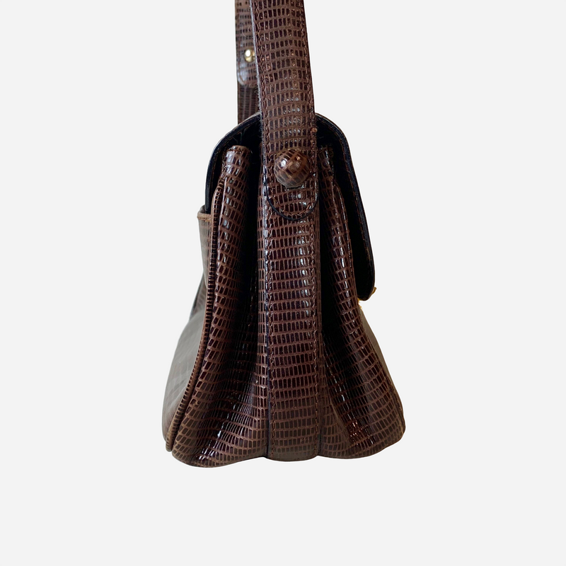 Brown Lizard Leather Shoulder Bag