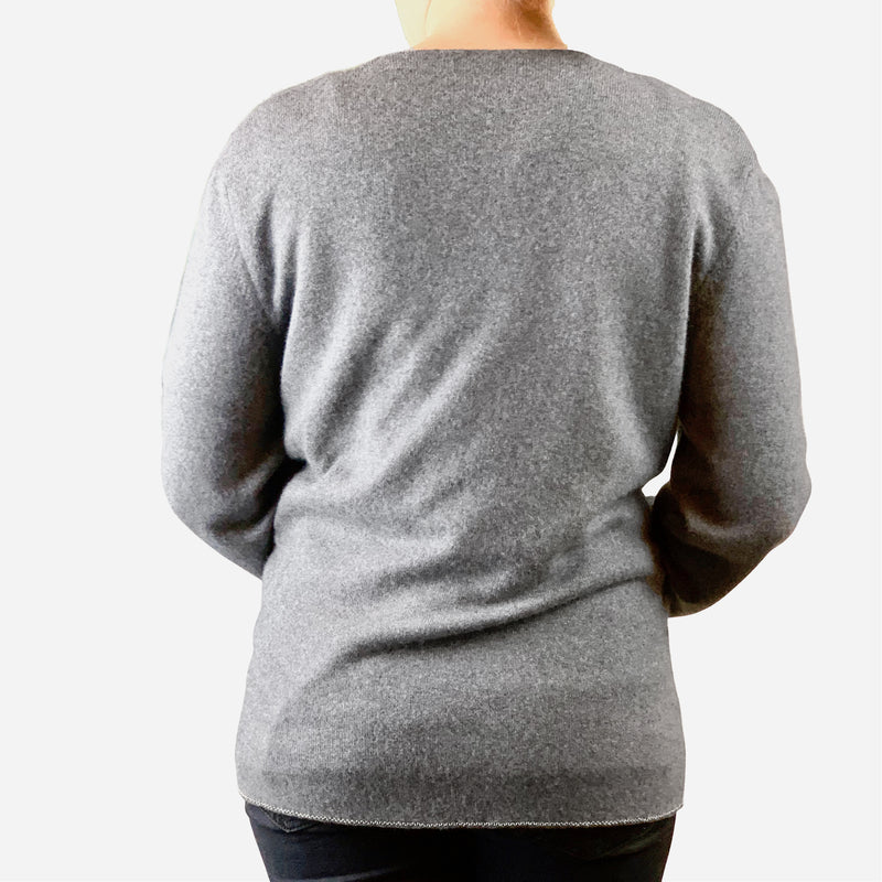 Gray Cashmere and Silk Long Sleeve Sweater Set