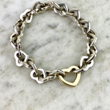 Sterling Silver and 18K Yellow Gold 'Heart' Link Bracelet