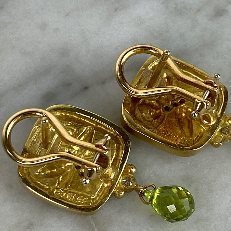 18K Yellow Gold, Diamond and Peridot 'Dragonfly' Ear Clips