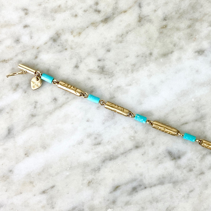 10K Yellow Gold and Turquoise Link Bracelet