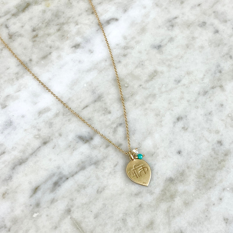 10K Yellow Gold Turquoise and Pearl Devotion Pendant Necklace