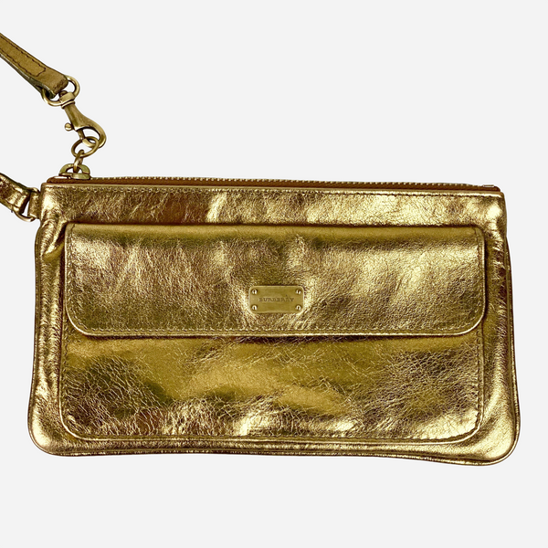 Metallic Gold Leather Wristlet