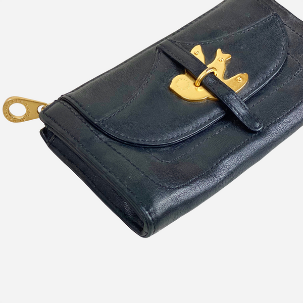 Black Leather 'Bird' Zip Wallet