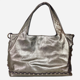 Metallic Silver Leather Gancini Shoulder Bag