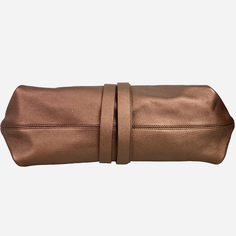 Metallic Brown Leather Gancini Shoulder Bag
