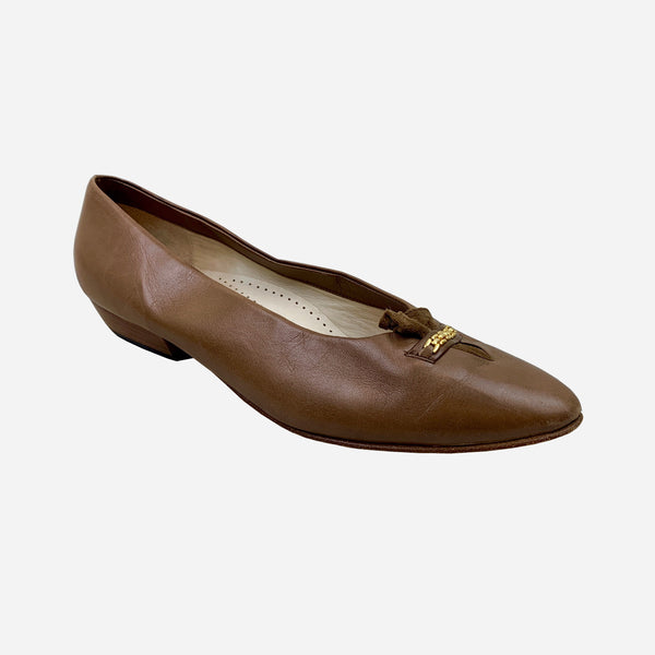 Brown Leather Round-Toe Flats
