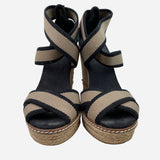 Black & Tan Canvas Wedge Sandals