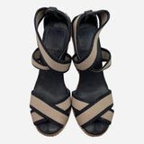 Black & Tan Canvas Wedge Sandals