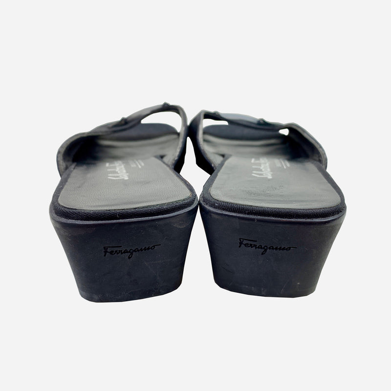 Black Canvas Square-Toe Slide Sandals