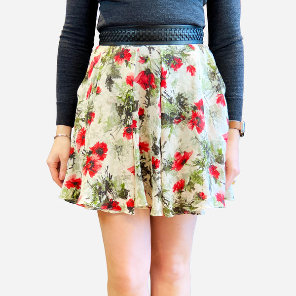 Multicolored Floral Printed Silk Mini Skirt