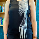 Black 'Bird Wing' Sheer Sleeveless Silk Top