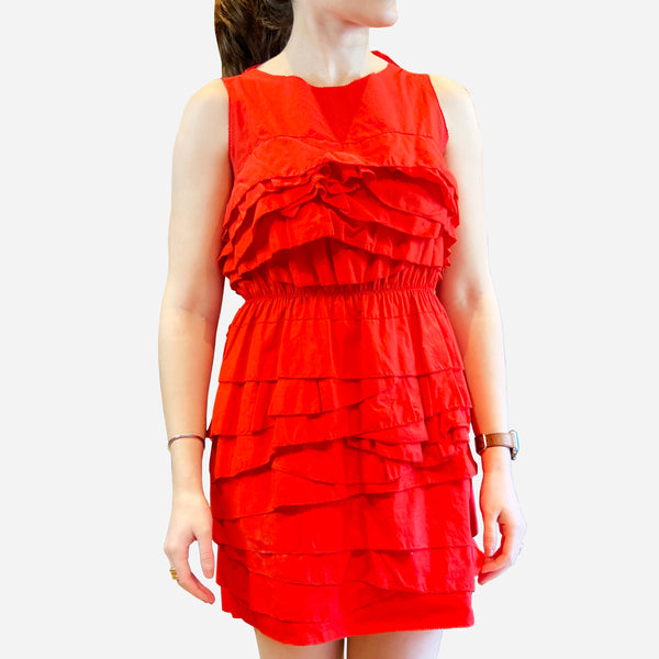 Red Ruffle Sleeveless Short Dress