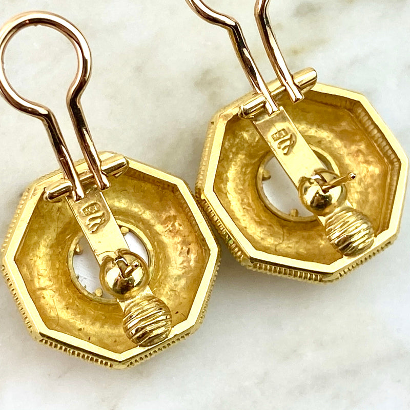 19K Yellow Gold and Intaglio Bee Ear Clip Earrings