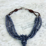 Smoky-Blue Crystal and Leather Tassel Necklace