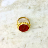 18K Yellow Gold and Orange Intaglio Oval Cocktail Ring