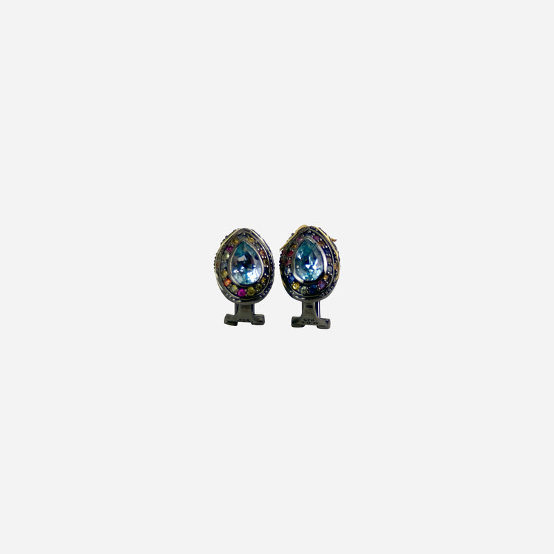 Sterling Silver, Topaz, and Multicolor Sapphire Ear Clips
