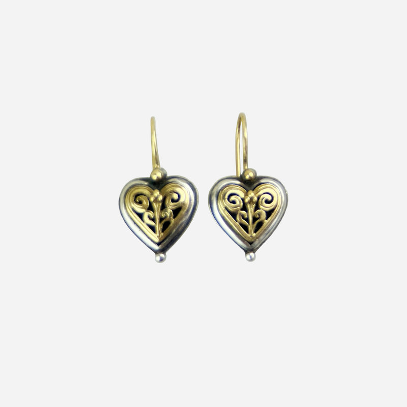 Sterling Silver and 18K Heart Drop Earrings
