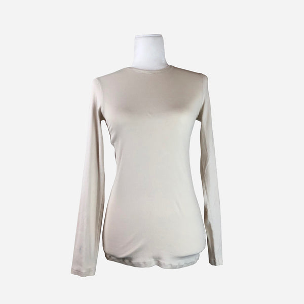Cream Long-Sleeve Ribbed T-Shirt