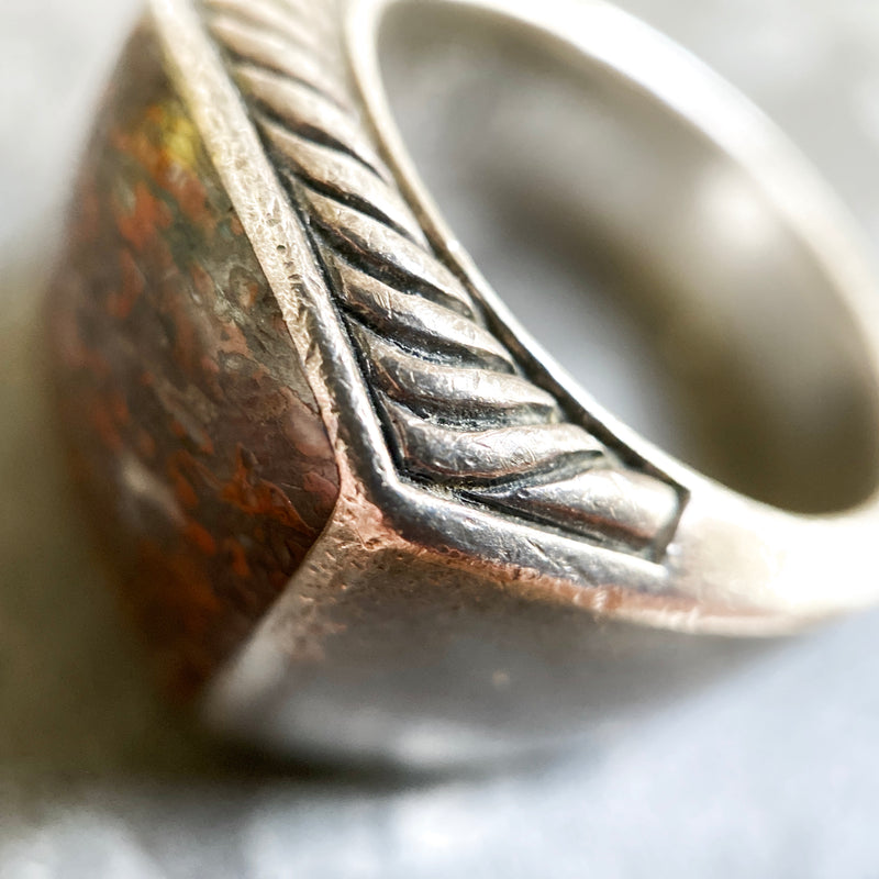 Sterling Silver and Fossilized Dinosaur Bone Signet Ring