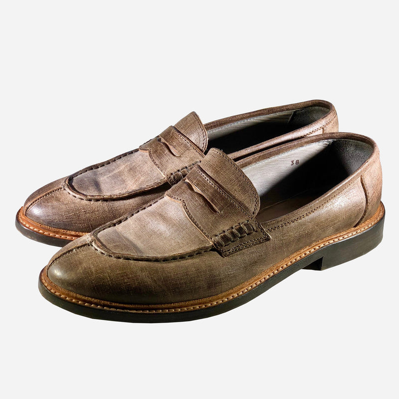 Brown Round-Toe Leather Loafers