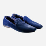 Blue Velvet Square-Toe Loafers