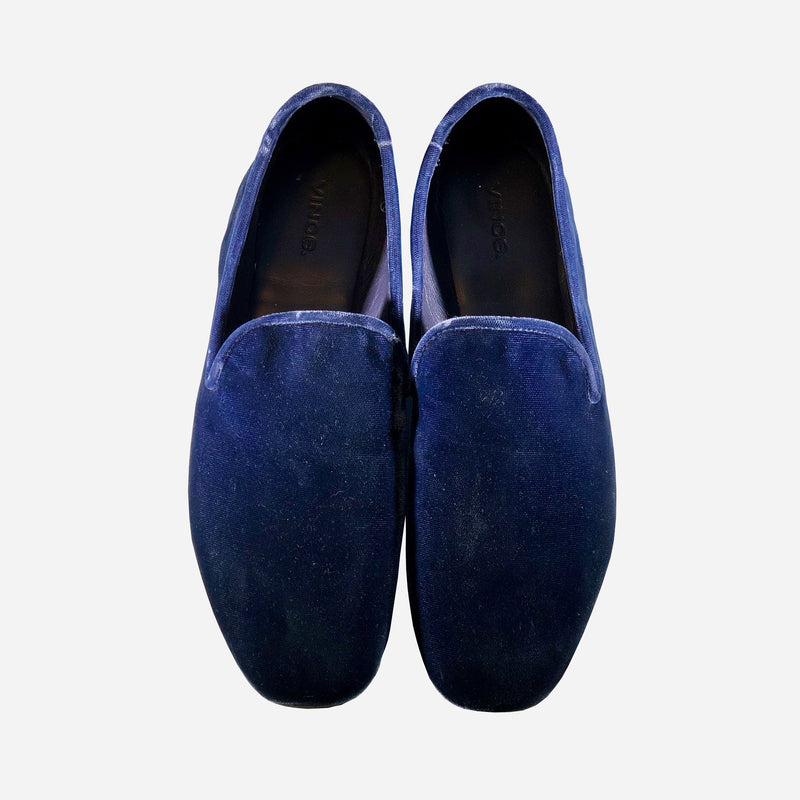Blue Velvet Square-Toe Loafers