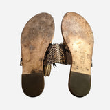 Leather Snakeskin Printed Tassel Sandals
