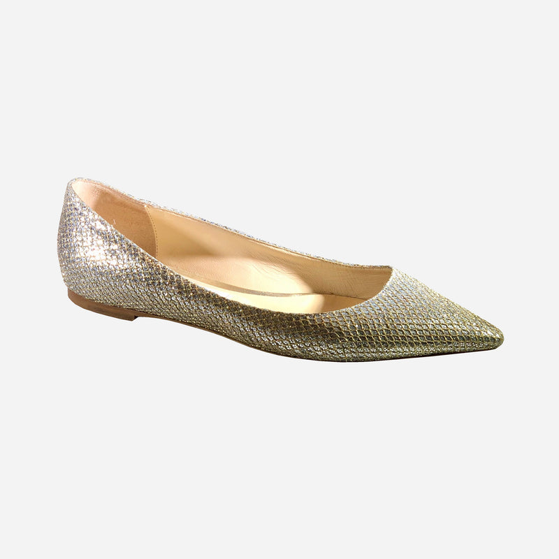 Gold and Silver Glitter Pointed-Toe Flats