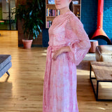 Pink and Cream Long Sleeve Maxi Dress
