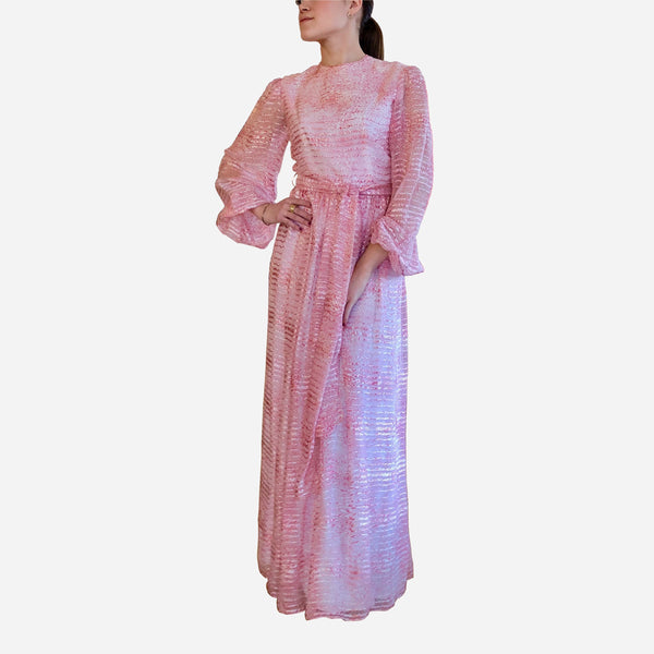 Pink and Cream Long Sleeve Maxi Dress