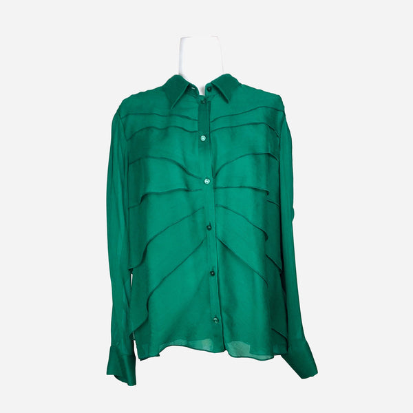 Emerald Silk Button-Up Blouse