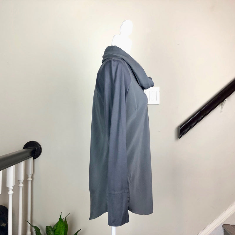 Cowl-Neck Slate Gray Long Sleeve Blouse