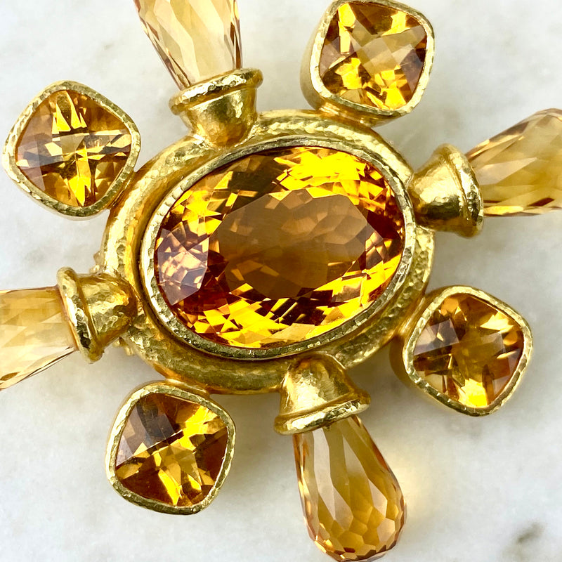 18K Yellow Gold and Citrine Brooch