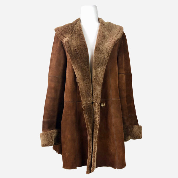 Brown Suede and Shearling Mid-Length Coat