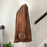 Brown Suede and Shearling Mid-Length Coat